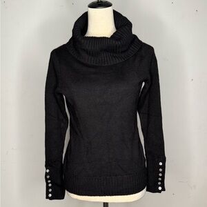 Carole Little Black Merino Wool Cowl Neck Sweater Size S